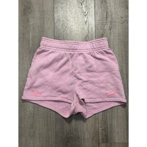 Nike Womens Medium Pink Quilted Fleece Shorts High Waisted Swoosh